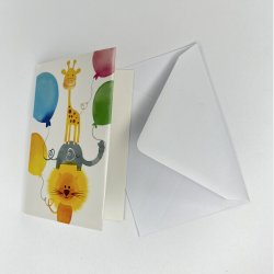 Dyr og Ballon - Kort med Kuvert