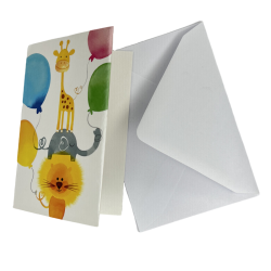 Dyr og Ballon - Kort med Kuvert