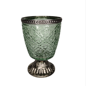 Lys Gr�nt Glas Pokal med metal fod og top