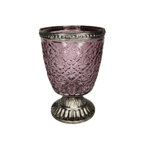 Rosa Glas Pokal med metal fod og top