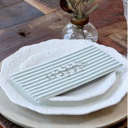 Gr�n med Stribe og Blomst - Serviet (Chic Antique) 