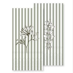 Gr�n med Stribe og Blomst - Serviet (Chic Antique) 