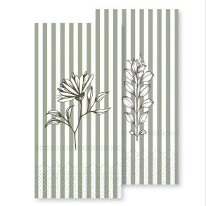 Gr�n med Stribe og Blomst - Serviet (Chic Antique) 