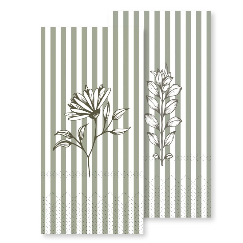 Gr�n med Stribe og Blomst - Serviet (Chic Antique) 